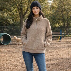 Calvin Klein Sherpa Quarter-Zip Pullover - Cozy Sweatshirt